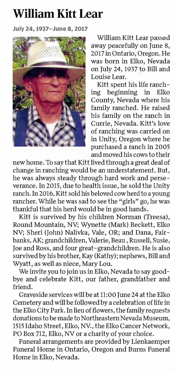 W. Kitt Lear obituary